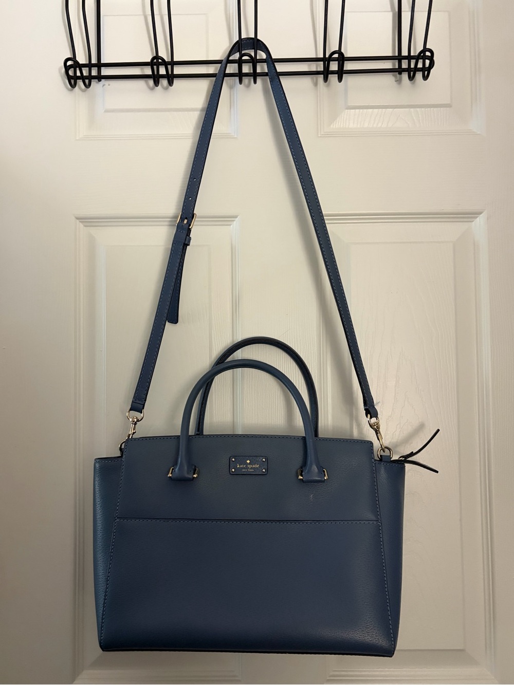 kate spade blue leather satchel with crossbody strap